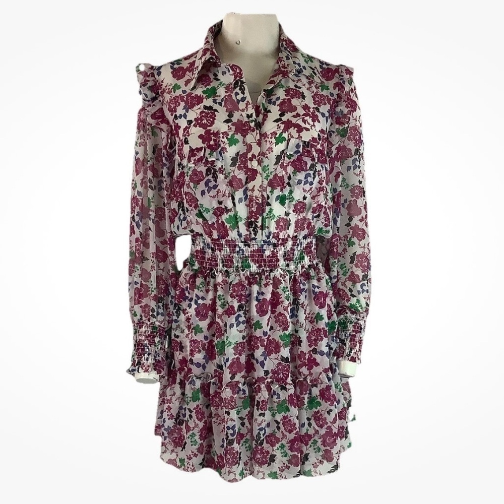 Misa Los Angeles Sz S Boho Floral Ruffle Peasant Dress Multicolor Polyester
